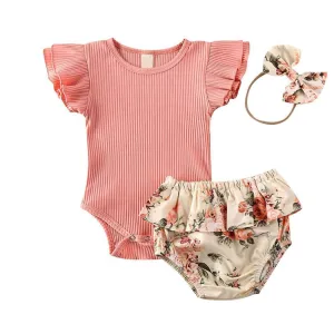 Pink Ribbed Floral Baby Set