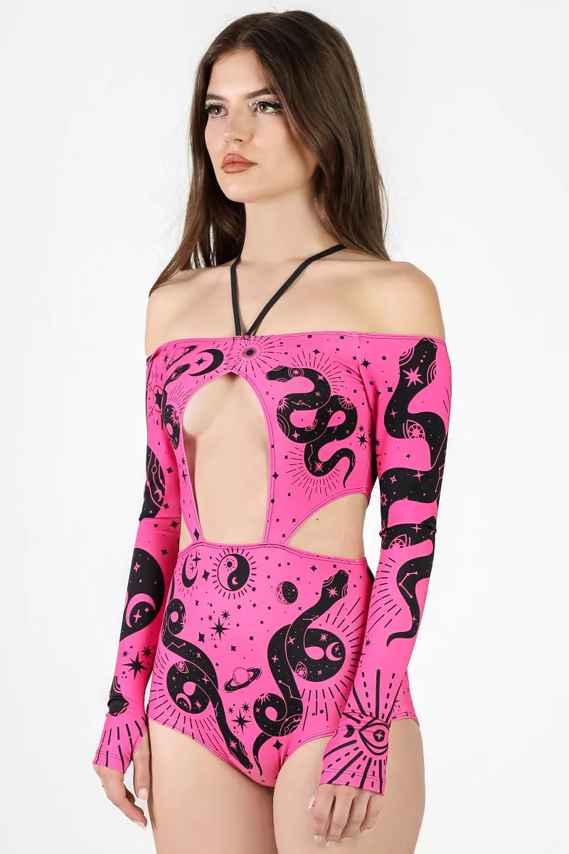 Pink Venom Off-Shoulder Cutout Bodysuit