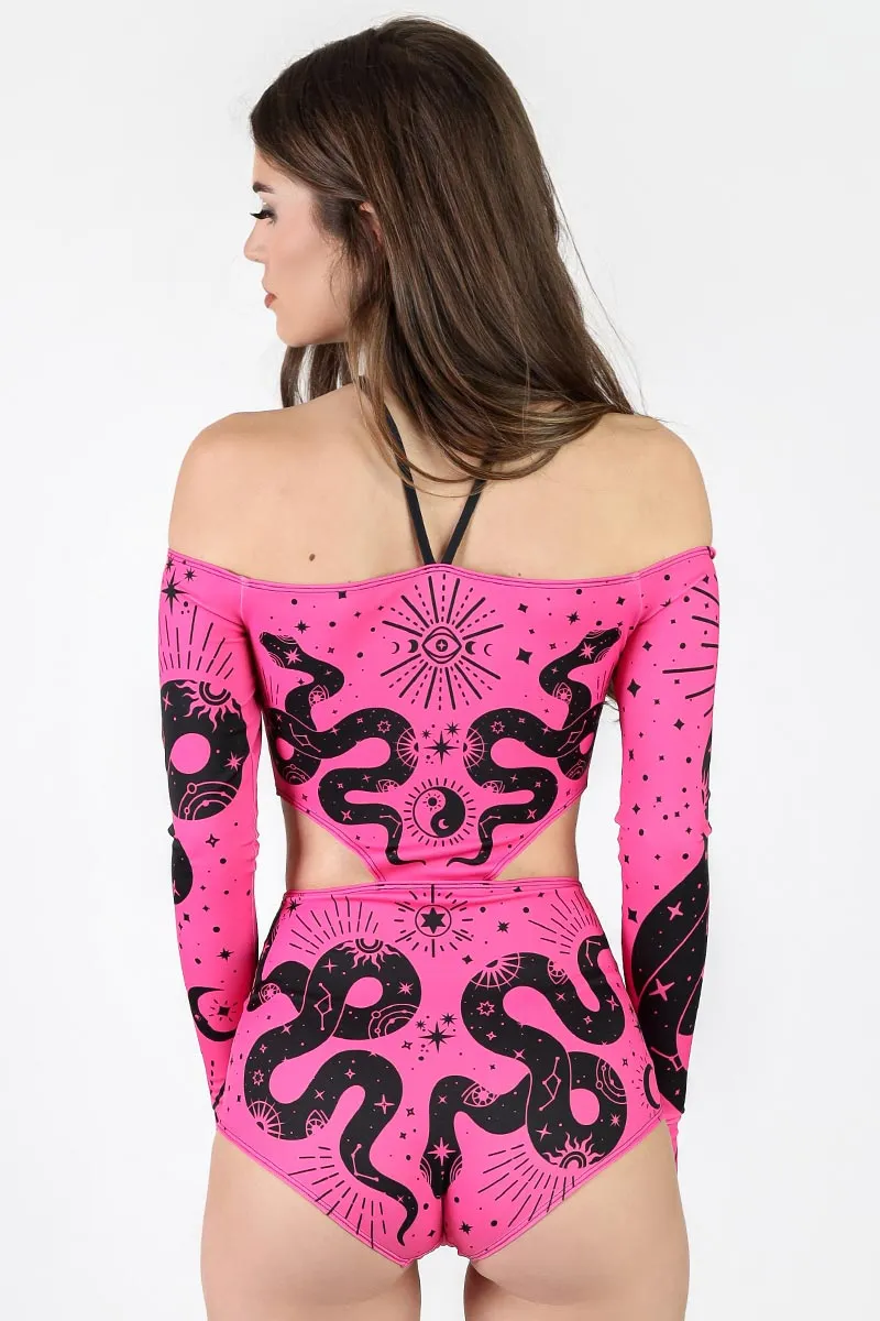 Pink Venom Off-Shoulder Cutout Bodysuit