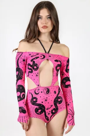 Pink Venom Off-Shoulder Cutout Bodysuit