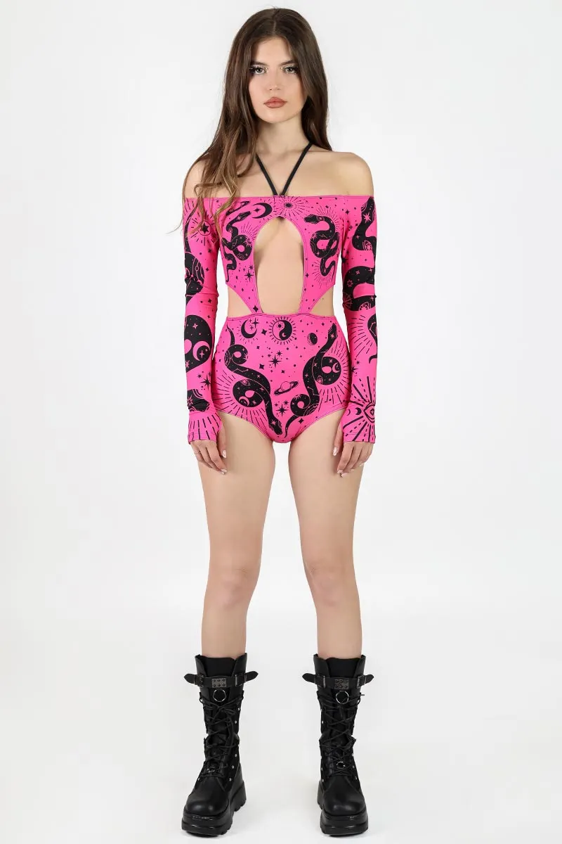 Pink Venom Off-Shoulder Cutout Bodysuit