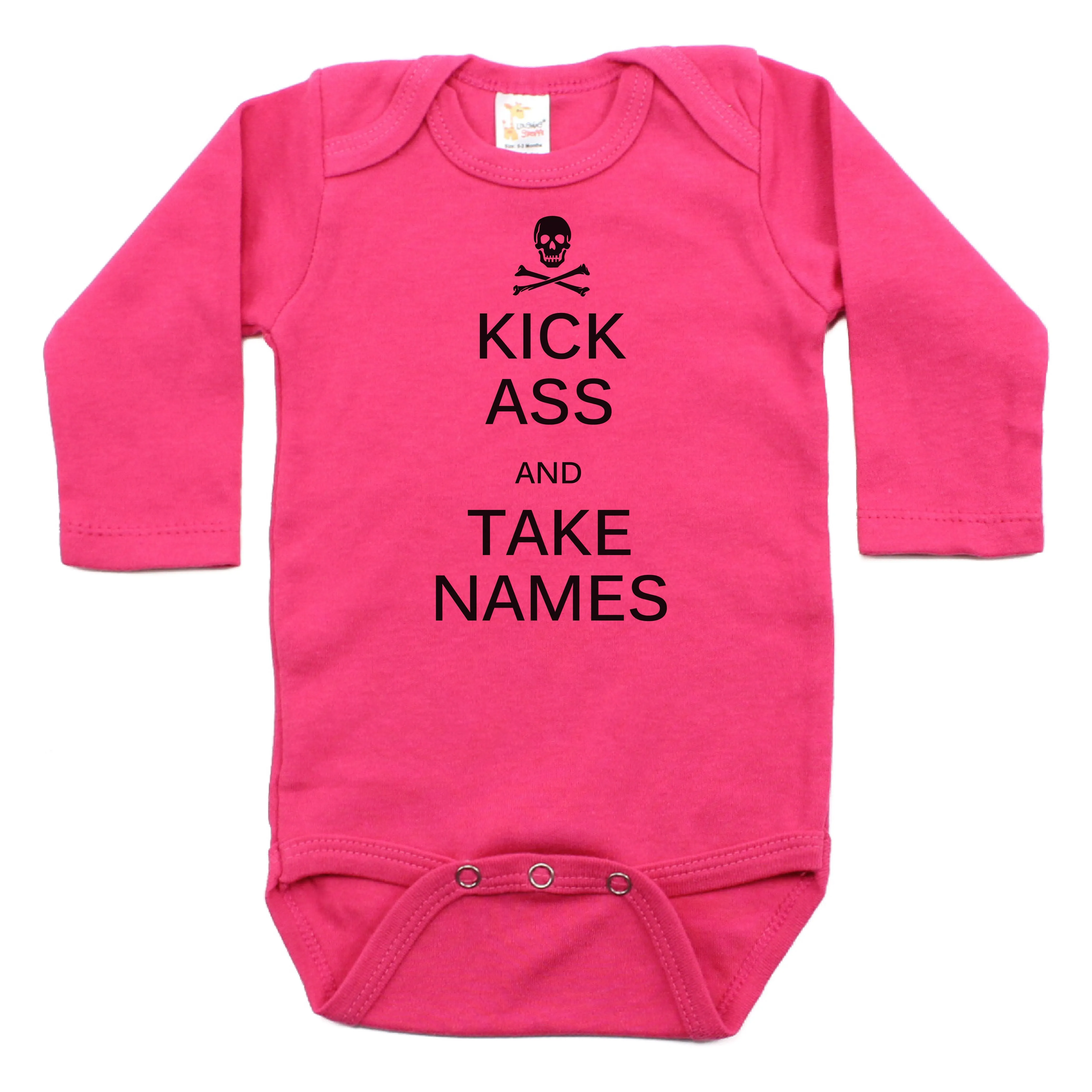 Pirate Jolly Roger Kick Ass Take Names Long Sleeve Bodysuit