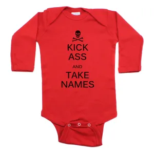 Pirate Jolly Roger Kick Ass Take Names Long Sleeve Bodysuit