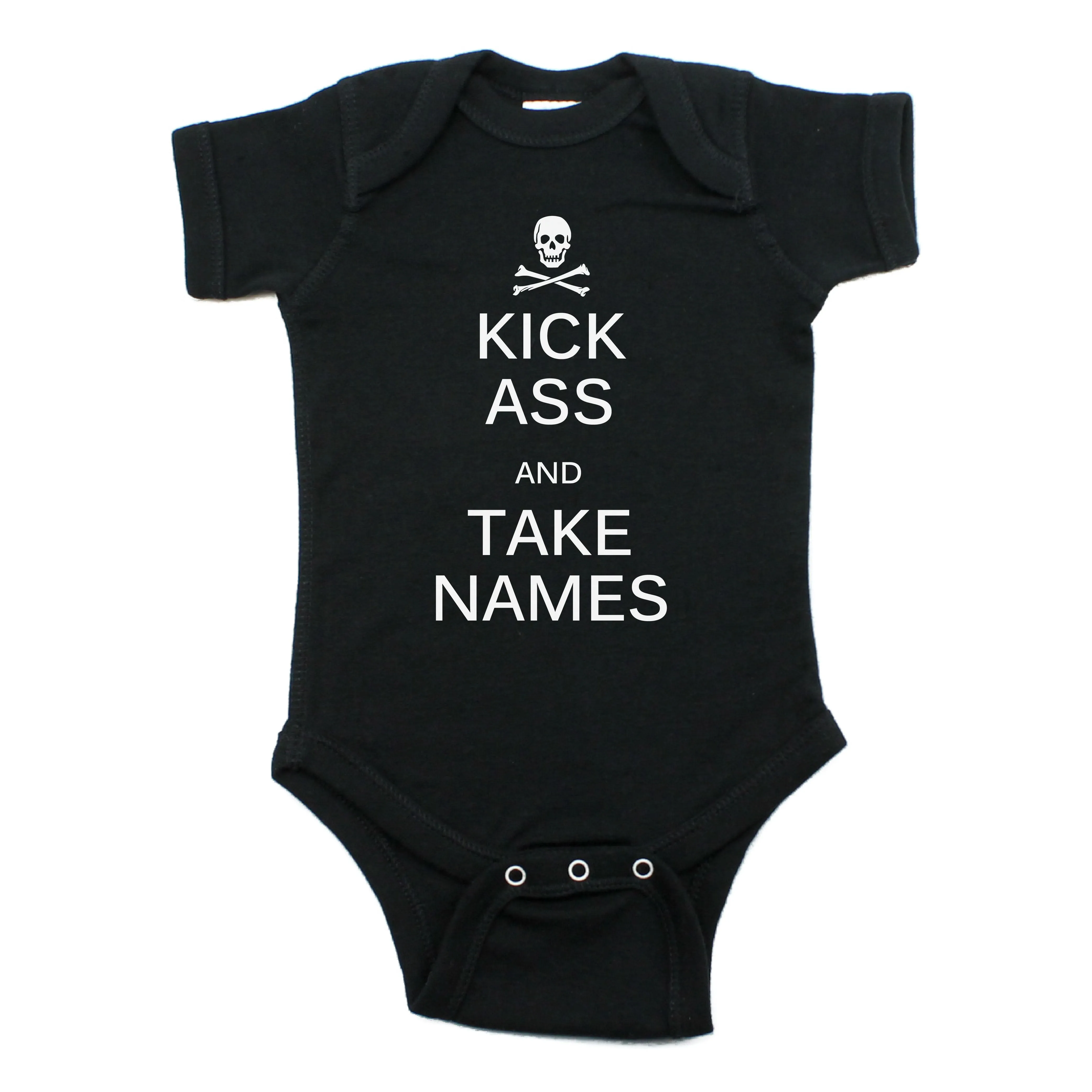 Pirate Jolly Roger Kick Ass Take Names Short Sleeve Bodysuit