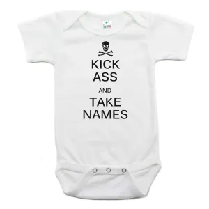 Pirate Jolly Roger Kick Ass Take Names Short Sleeve Bodysuit