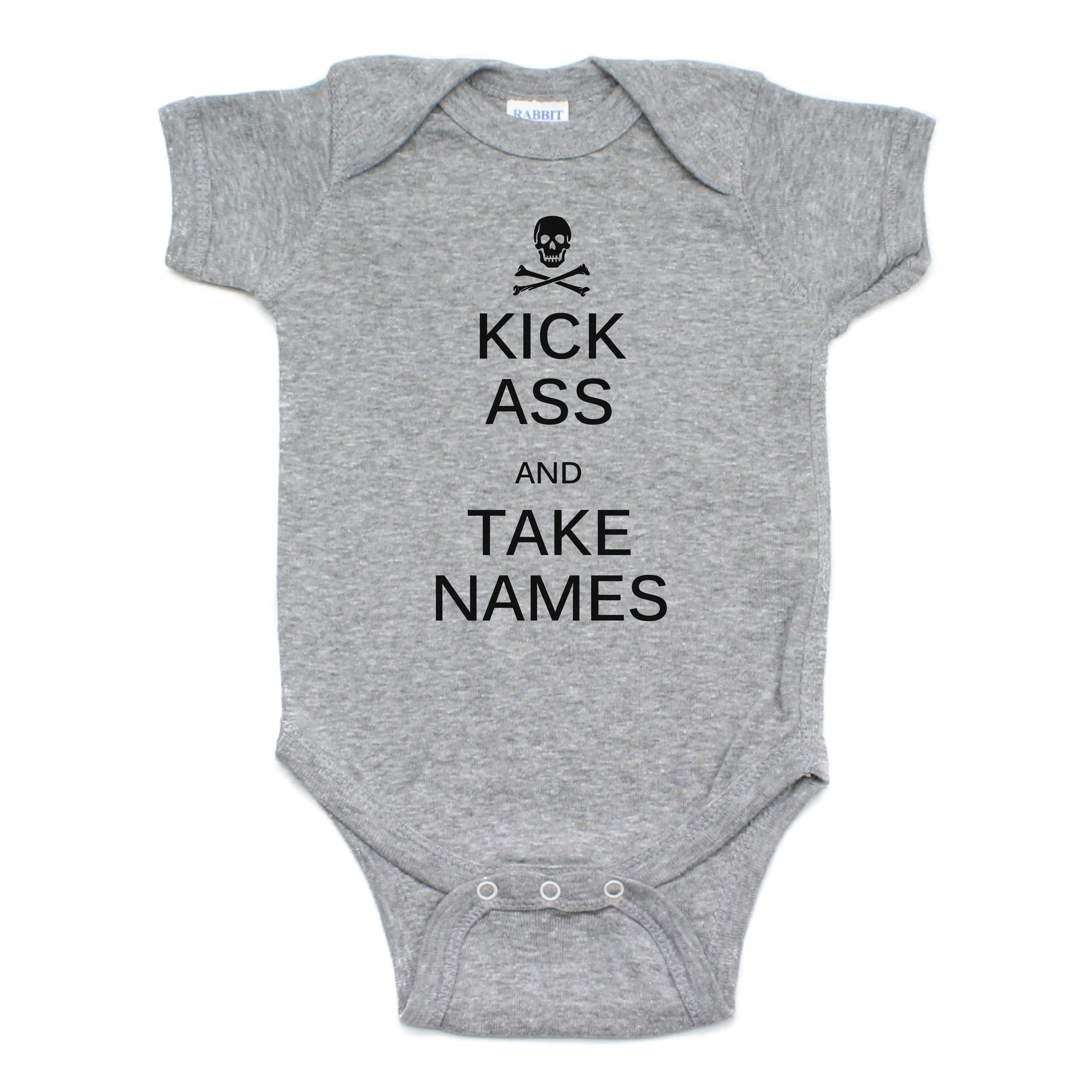 Pirate Jolly Roger Kick Ass Take Names Short Sleeve Bodysuit