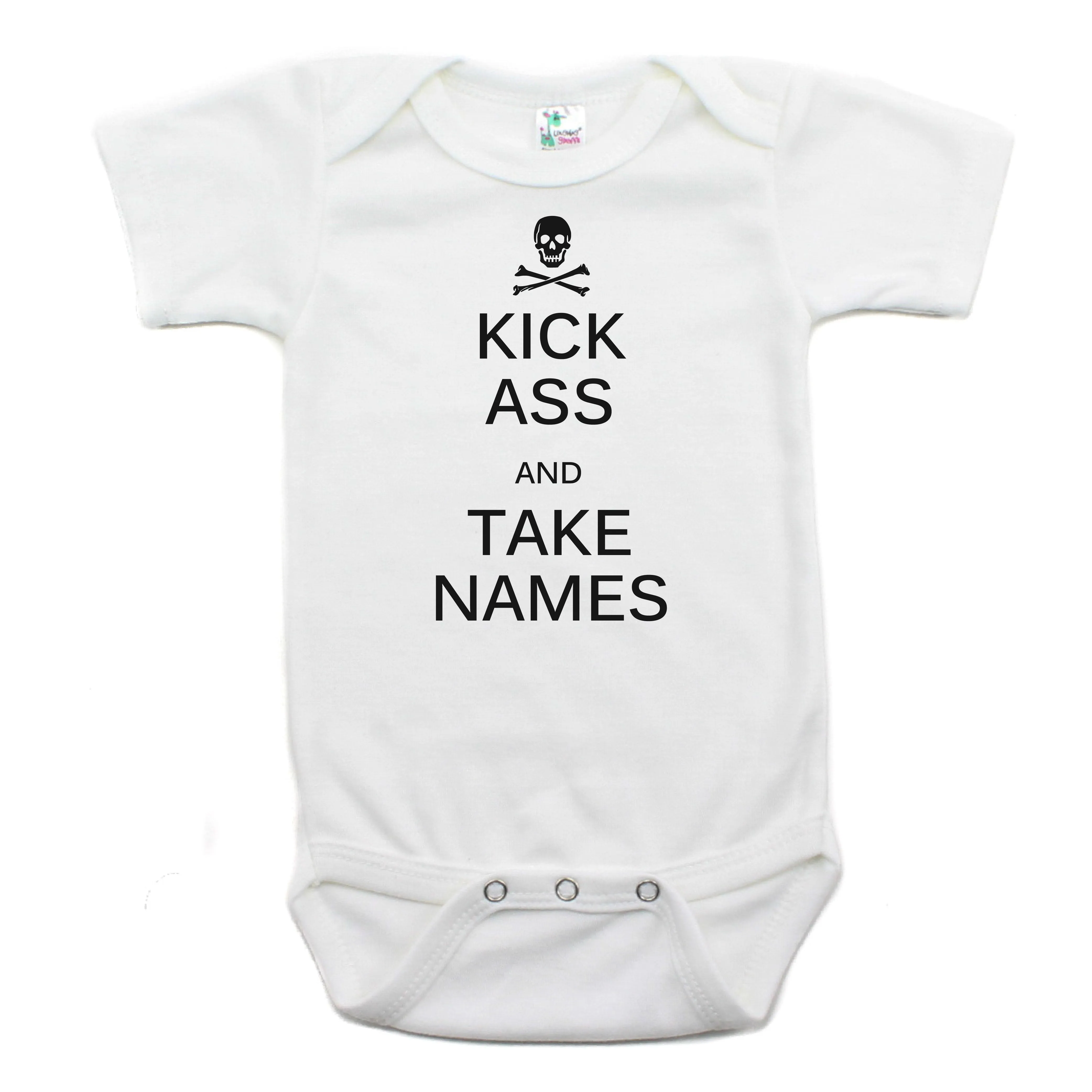 Pirate Jolly Roger Kick Ass Take Names Short Sleeve Bodysuit