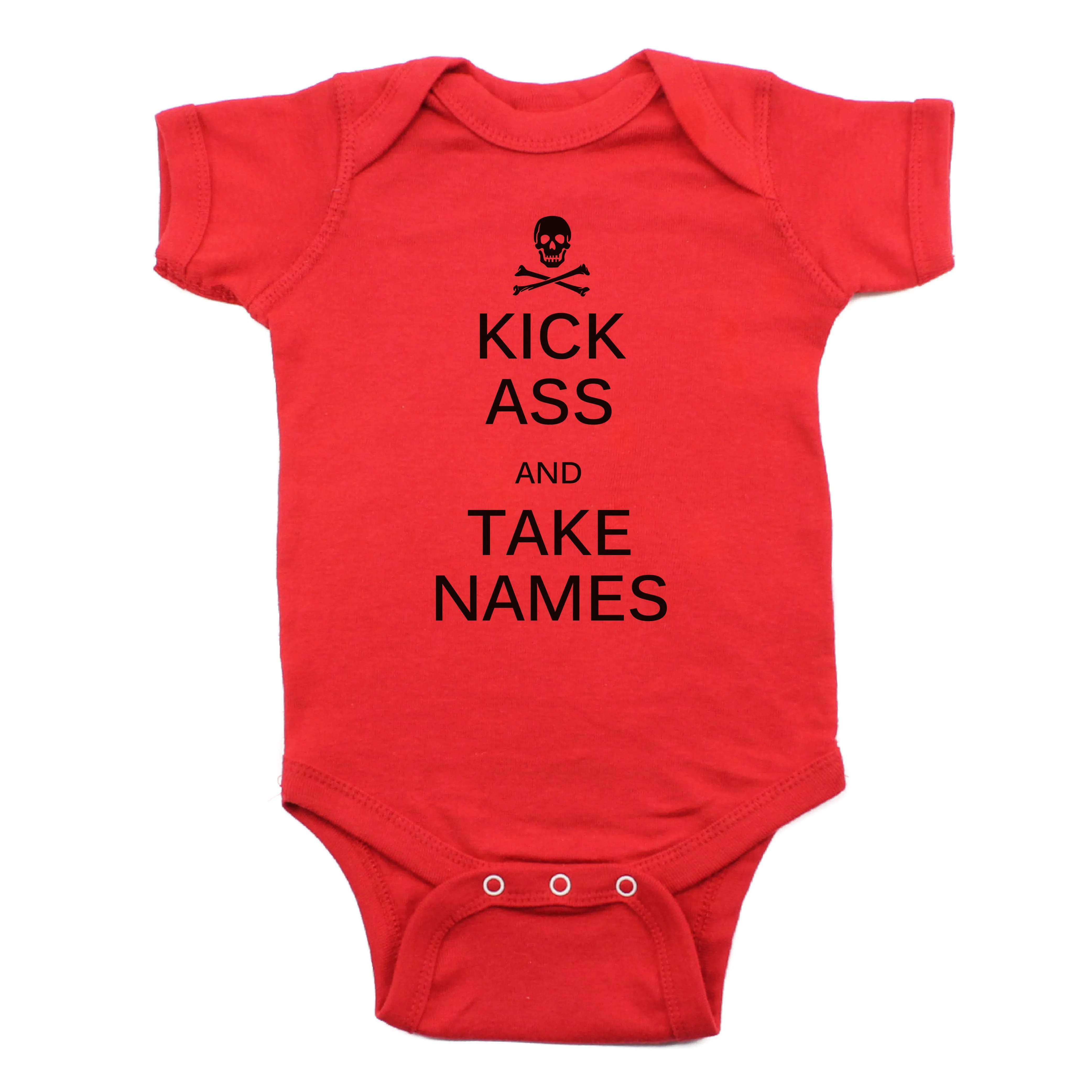 Pirate Jolly Roger Kick Ass Take Names Short Sleeve Bodysuit