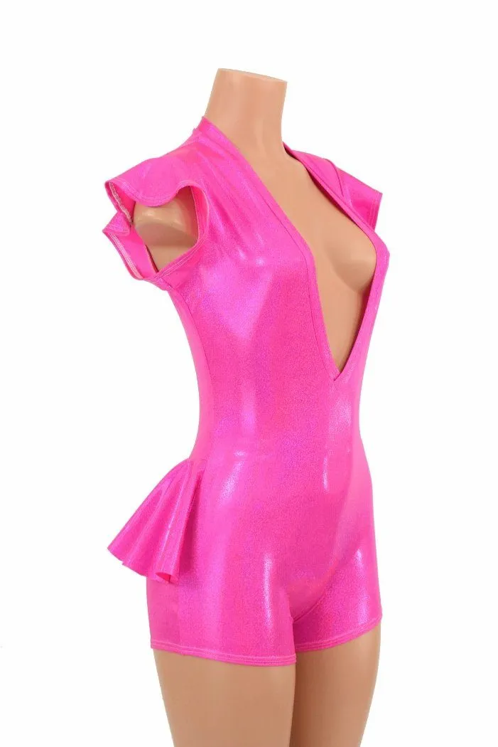 Plunging V Neck Ruffle Rump Romper