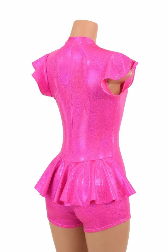 Plunging V Neck Ruffle Rump Romper