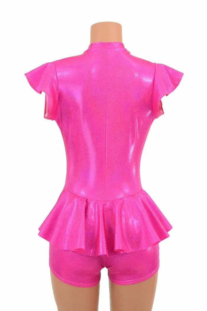 Plunging V Neck Ruffle Rump Romper