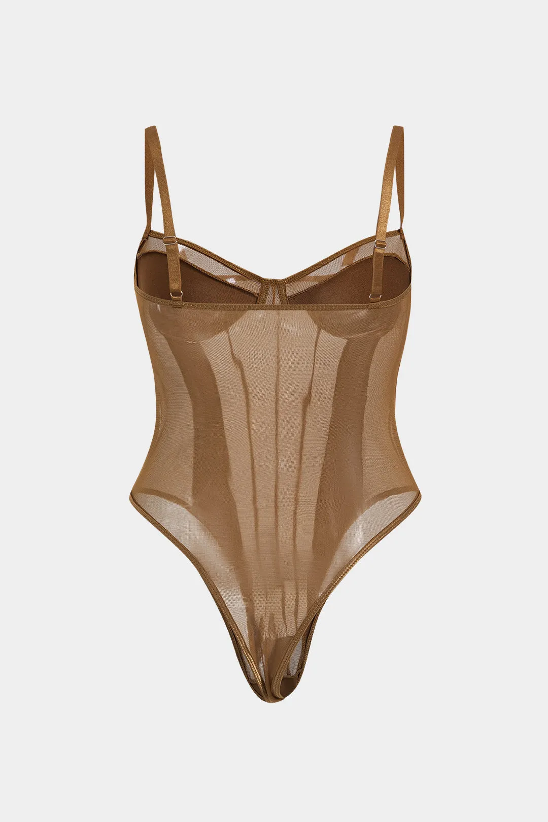 Plus Size Mesh Corset Slip Bodysuit - Brown, Black and Olive Green