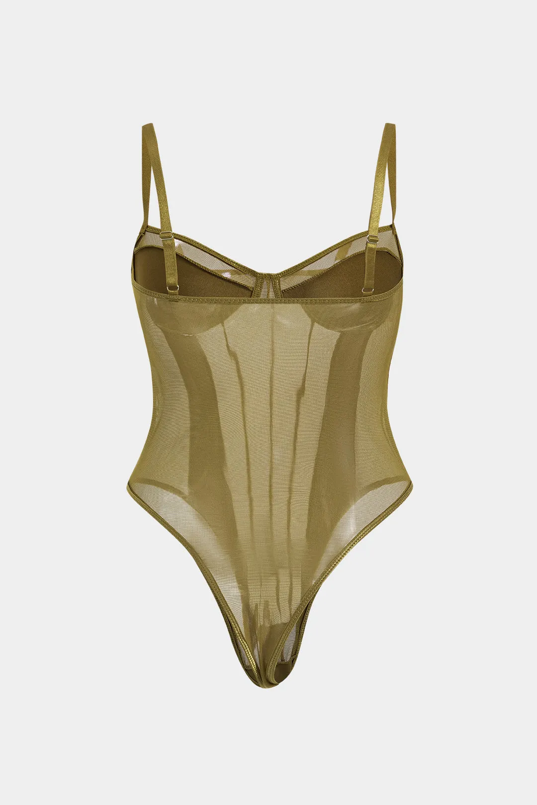 Plus Size Mesh Corset Slip Bodysuit - Brown, Black and Olive Green