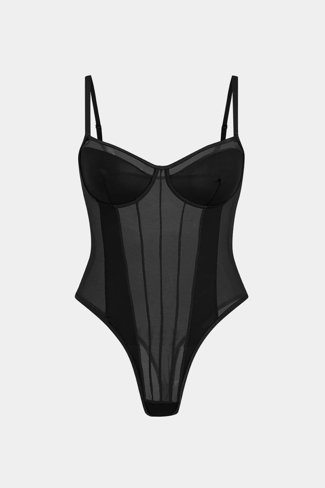 Plus Size Mesh Corset Slip Bodysuit - Brown, Black and Olive Green