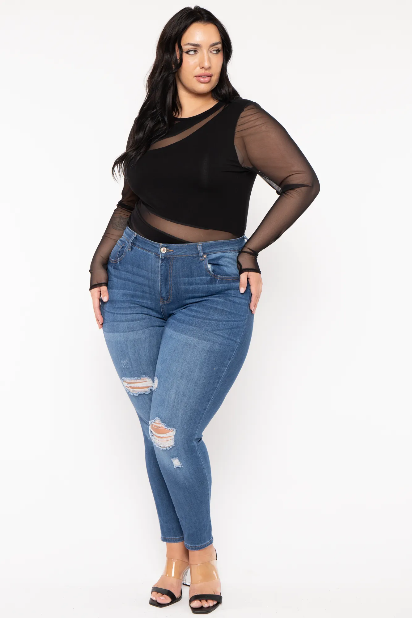Plus Size Rica Asymmetric Bodysuit- Black