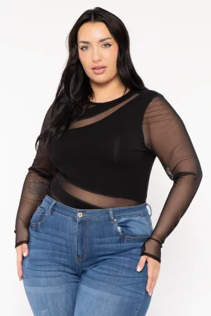 Plus Size Rica Asymmetric Bodysuit- Black
