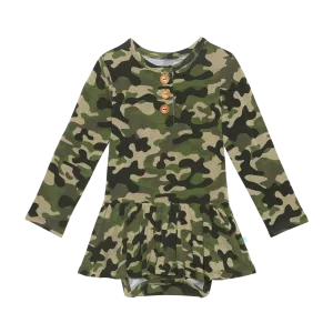Posh Peanut Long Sleeve Henley Twirl Skirt Bodysuit - Cadet