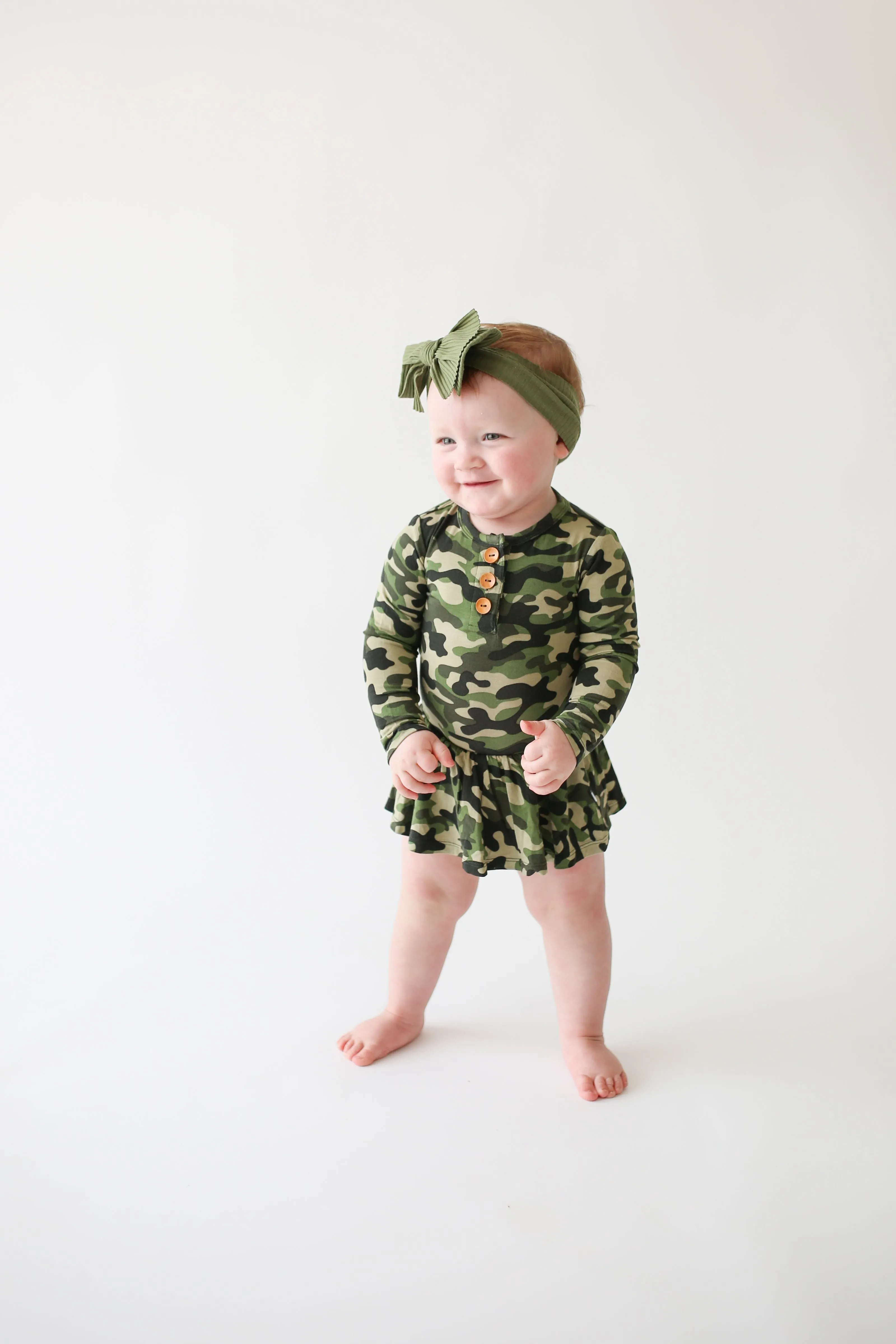 Posh Peanut Long Sleeve Henley Twirl Skirt Bodysuit - Cadet