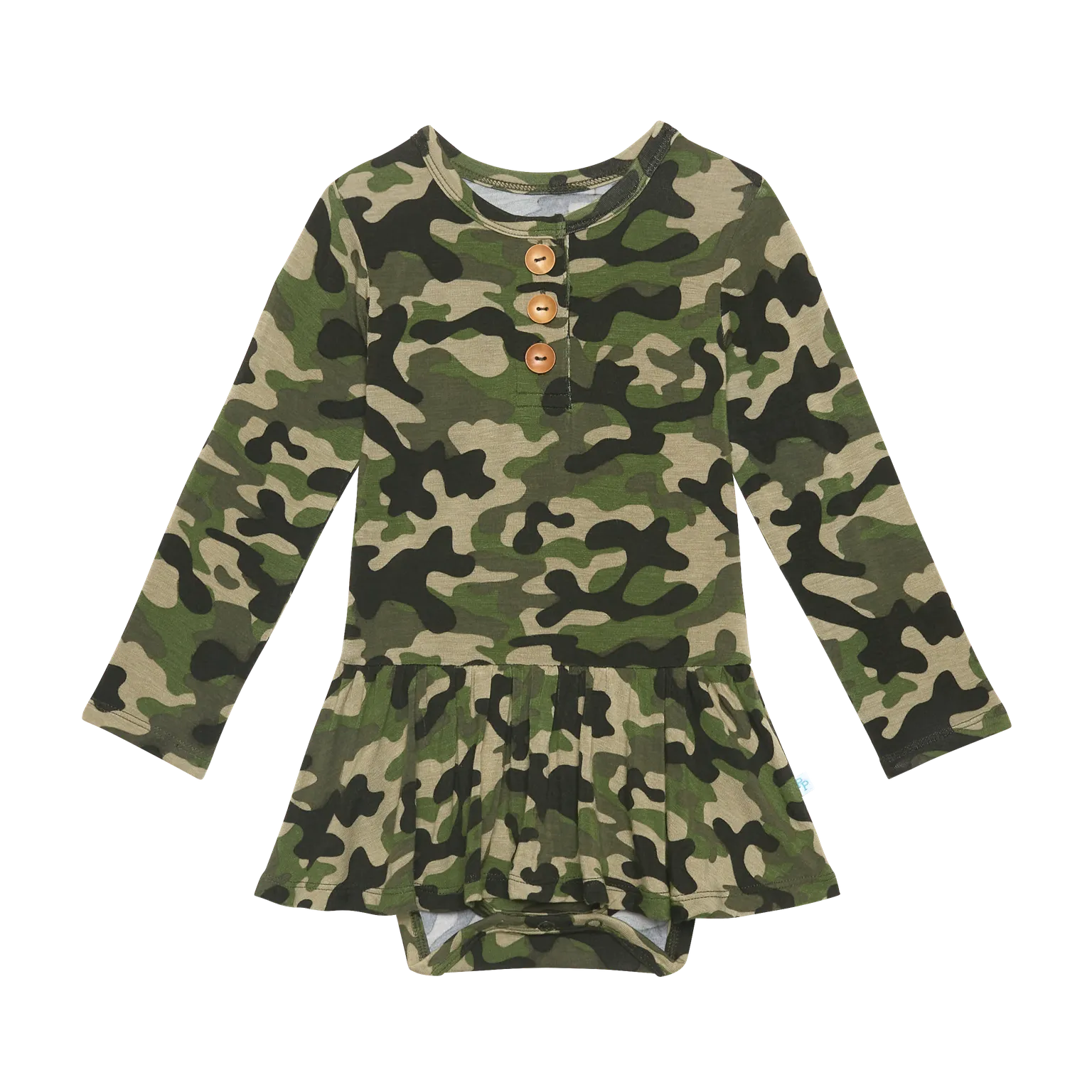 Posh Peanut Long Sleeve Henley Twirl Skirt Bodysuit - Cadet