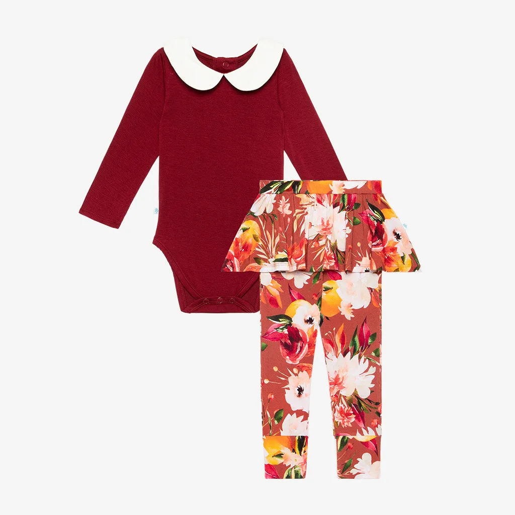 Posh Peanut Long Sleeve Peterpan Collar Bodysuit & Skirted Legging Set - Leonora
