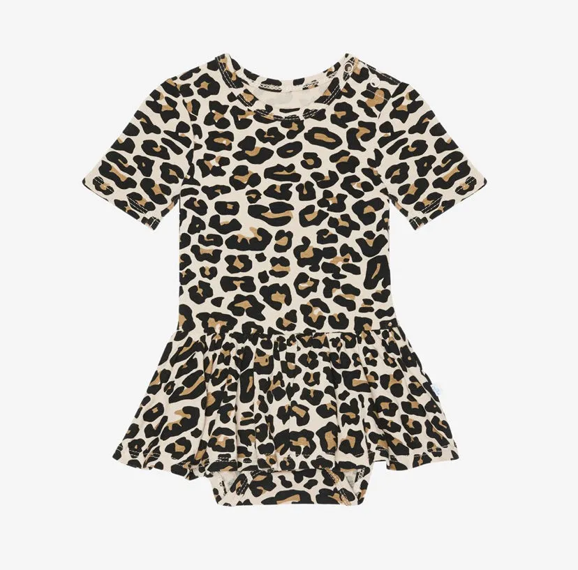 Posh Peanut Short Sleeve Twirl Skirt Bodysuit - Lana Leopard