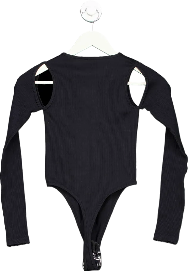 PrettyLittleThing Black Rib Cut Out Long Sleeve Bodysuit XS