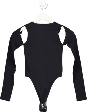 PrettyLittleThing Black Rib Cut Out Long Sleeve Bodysuit XS