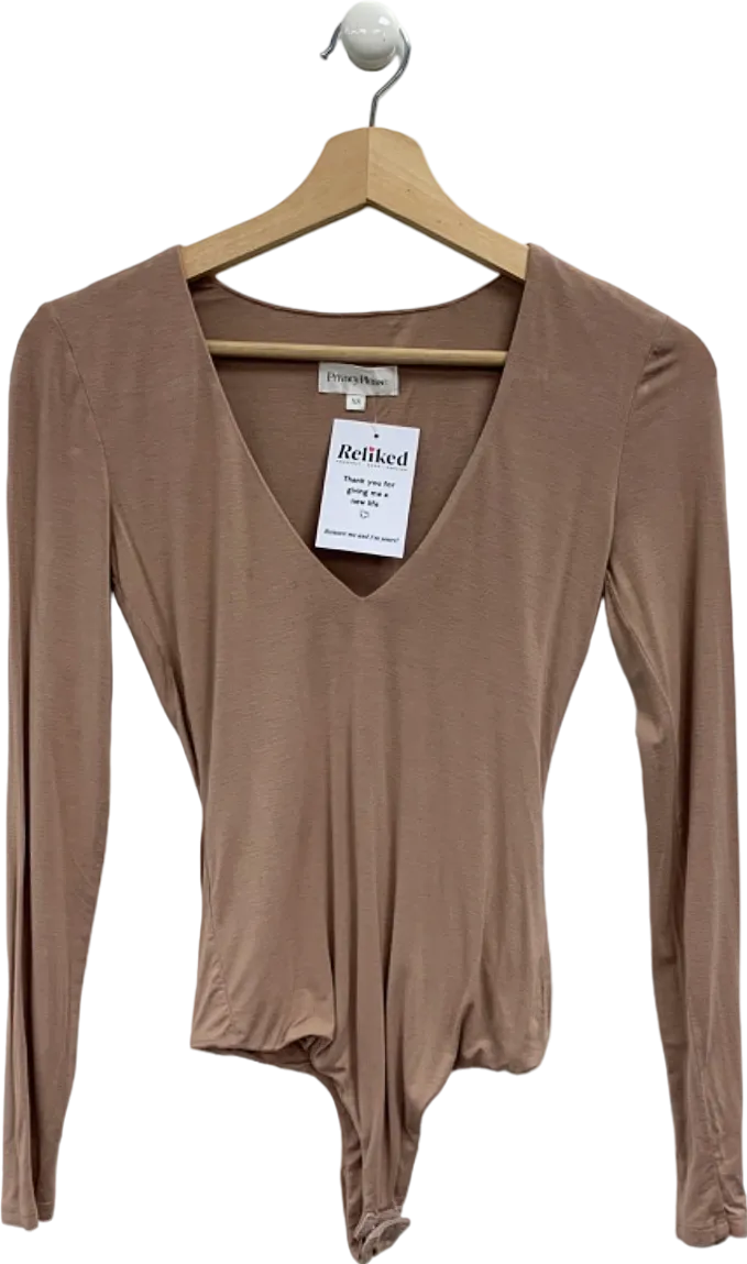 Privacy Please Tan Long Sleeve Bodysuit UK XS
