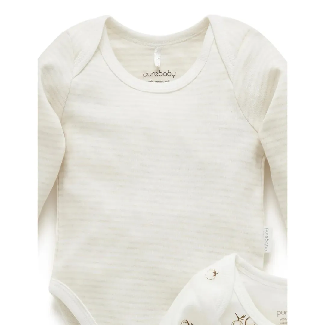 Purebaby 2 Pack Organic Baby Easy Neck Long Sleeve Bodysuit - Vanilla Cottonbud