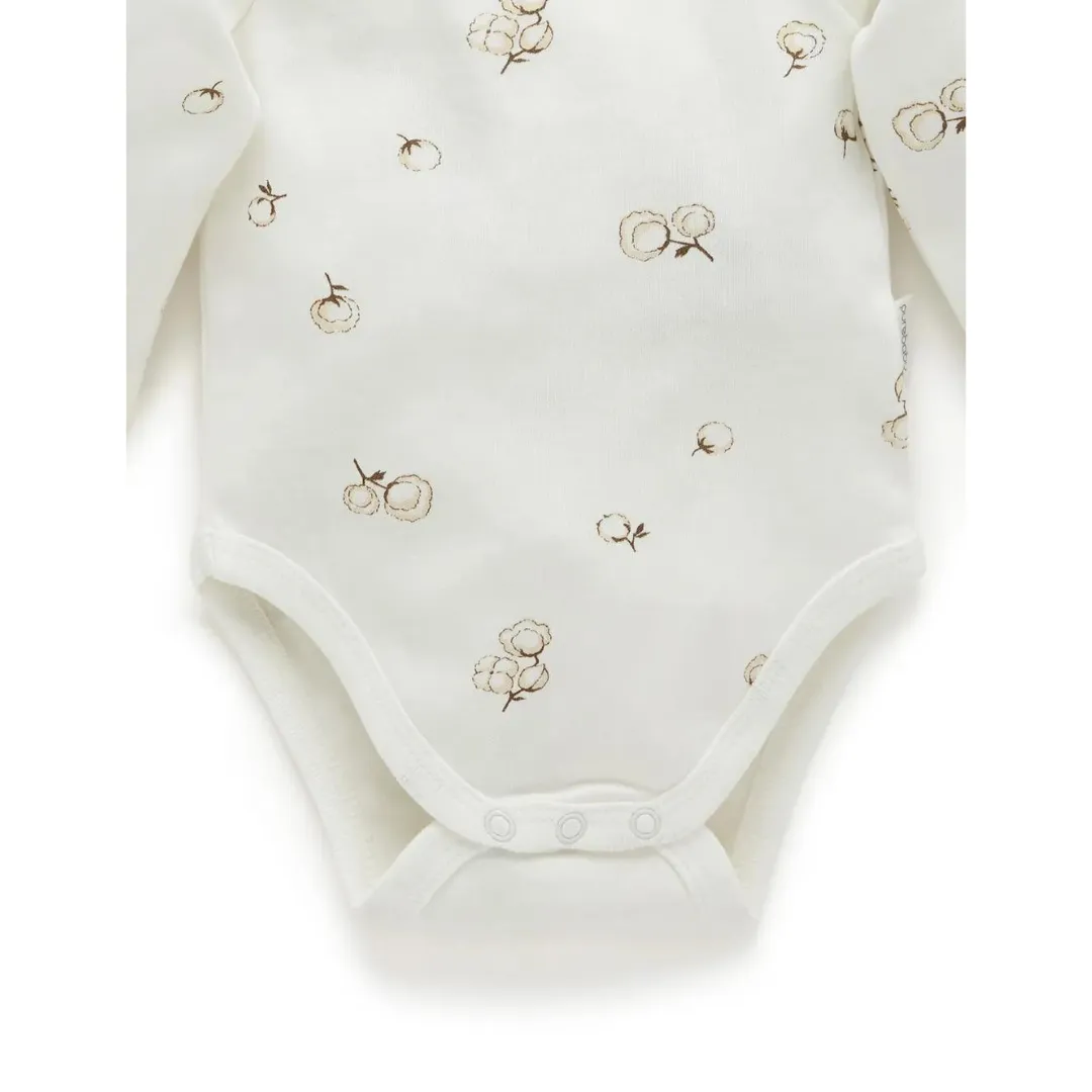 Purebaby 2 Pack Organic Baby Easy Neck Long Sleeve Bodysuit - Vanilla Cottonbud