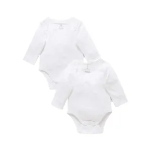 Purebaby Easy Neck L/S Bodysuit 2 Pack - White