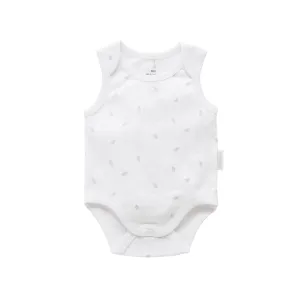 Purebaby Organic Singlet Bodysuit Unisex Pale Grey Leaf With Spot