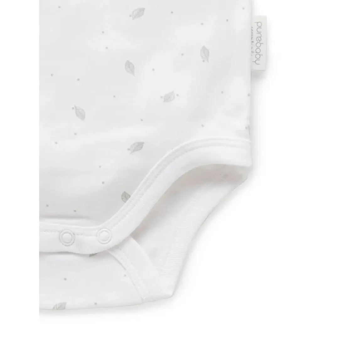 Purebaby Organic Singlet Bodysuit Unisex Pale Grey Leaf With Spot