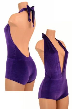 "Josie" Romper in Purple Velvet