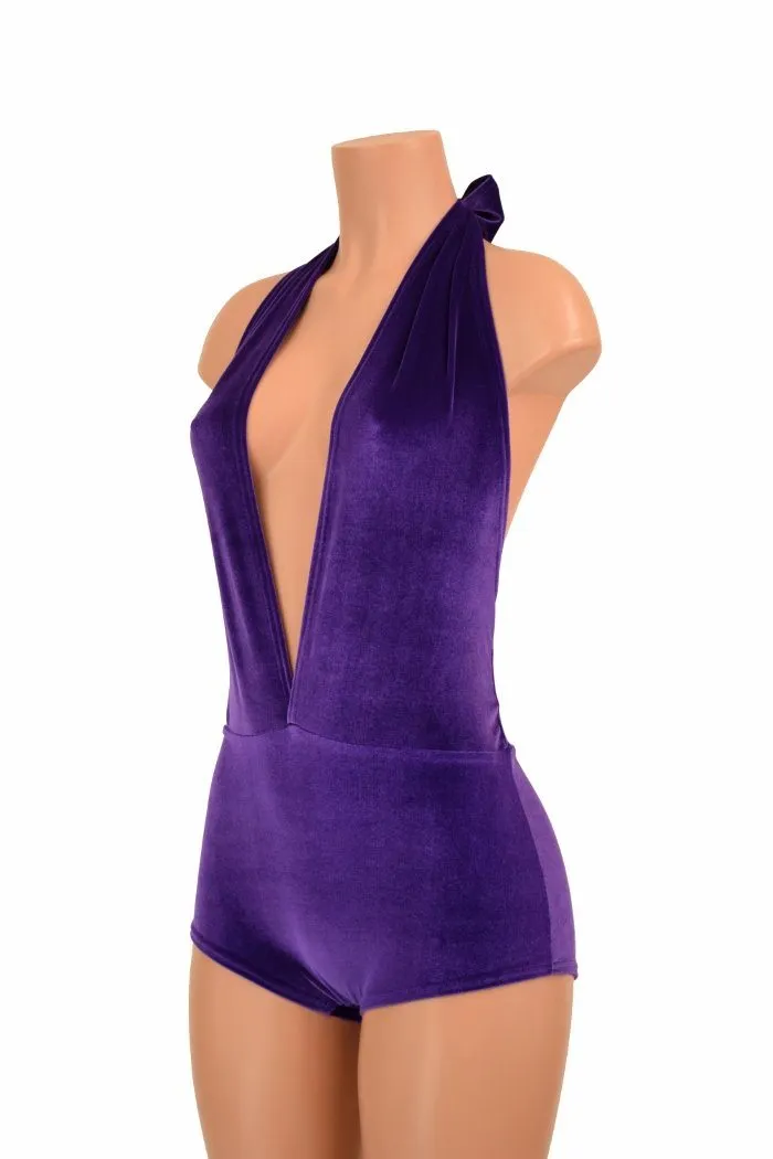 "Josie" Romper in Purple Velvet