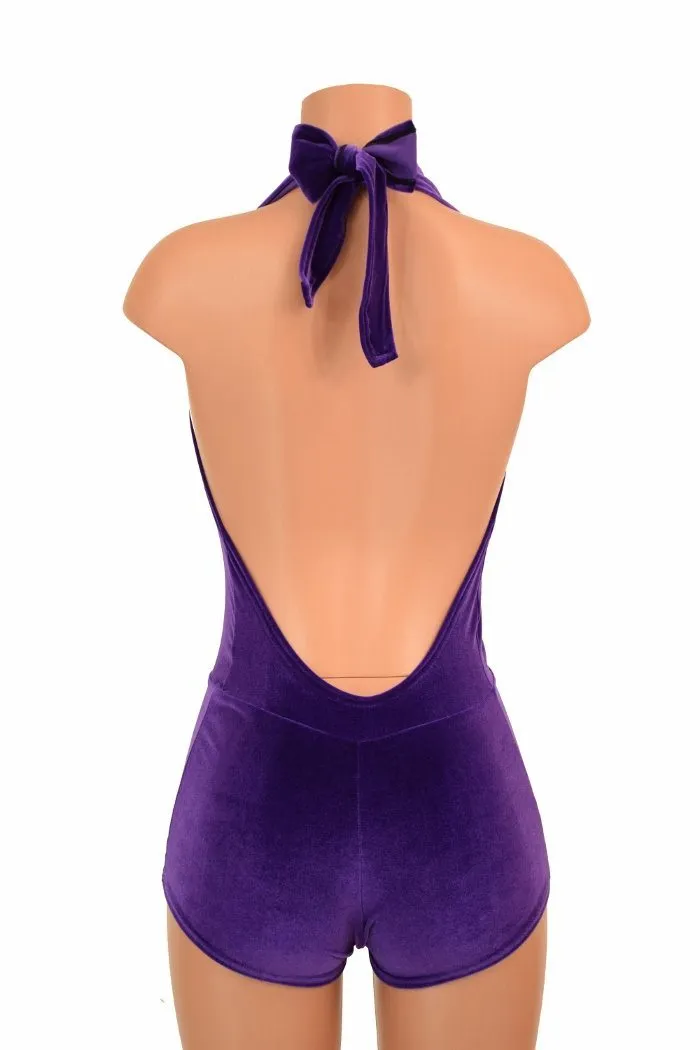 "Josie" Romper in Purple Velvet