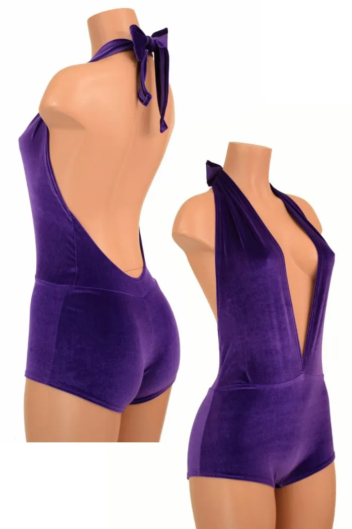 "Josie" Romper in Purple Velvet