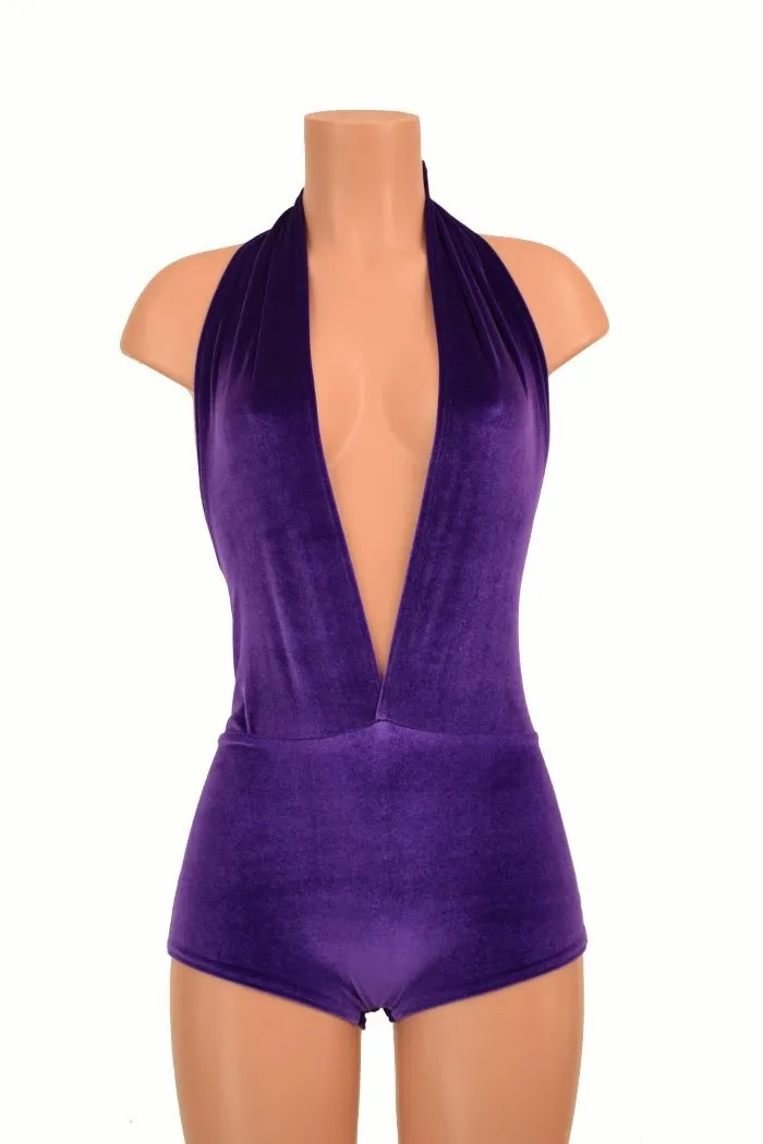 "Josie" Romper in Purple Velvet