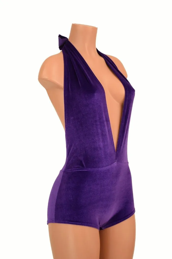 "Josie" Romper in Purple Velvet