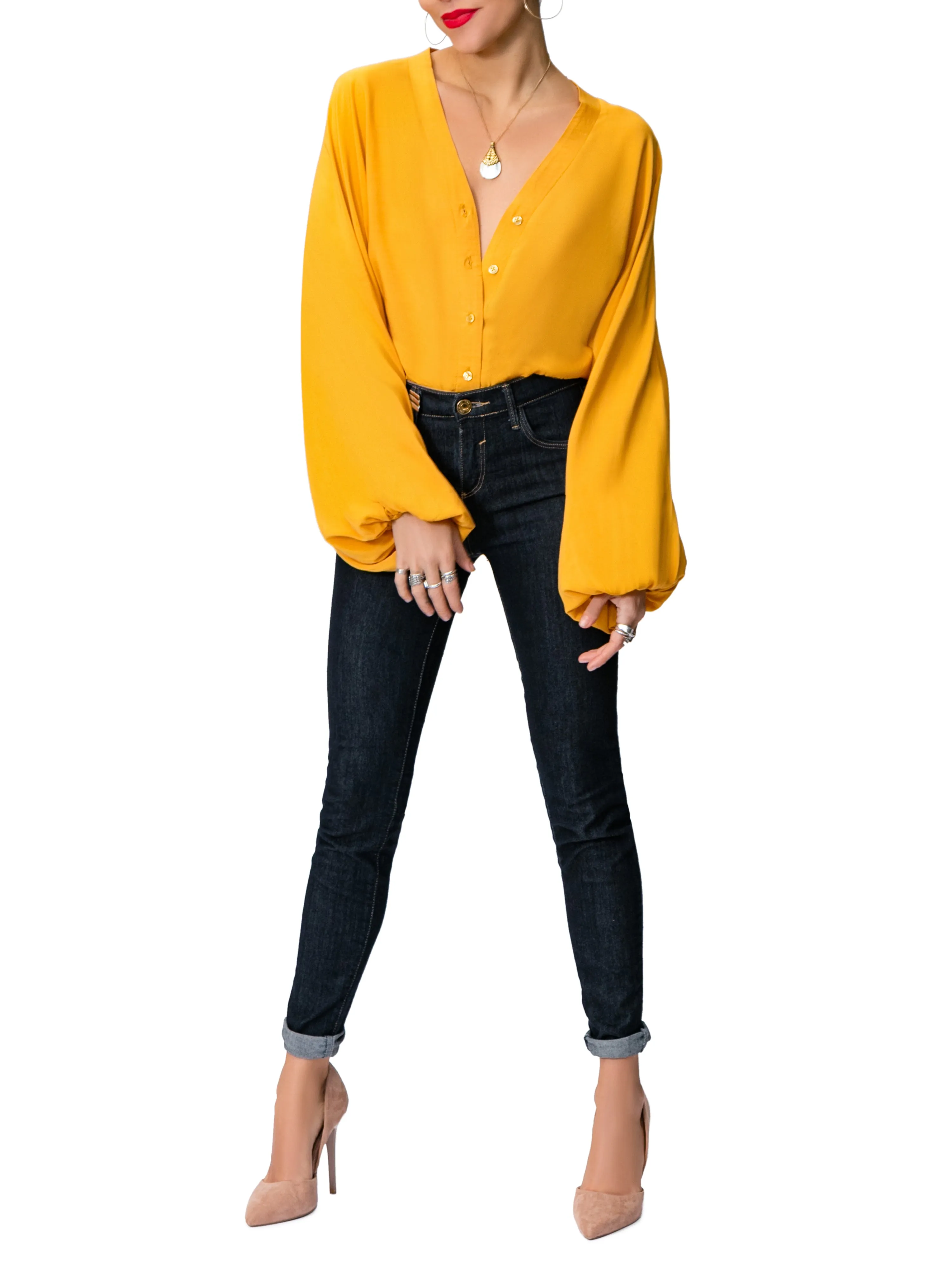 "Nora" Mustard Bell Sleeve Bodysuit