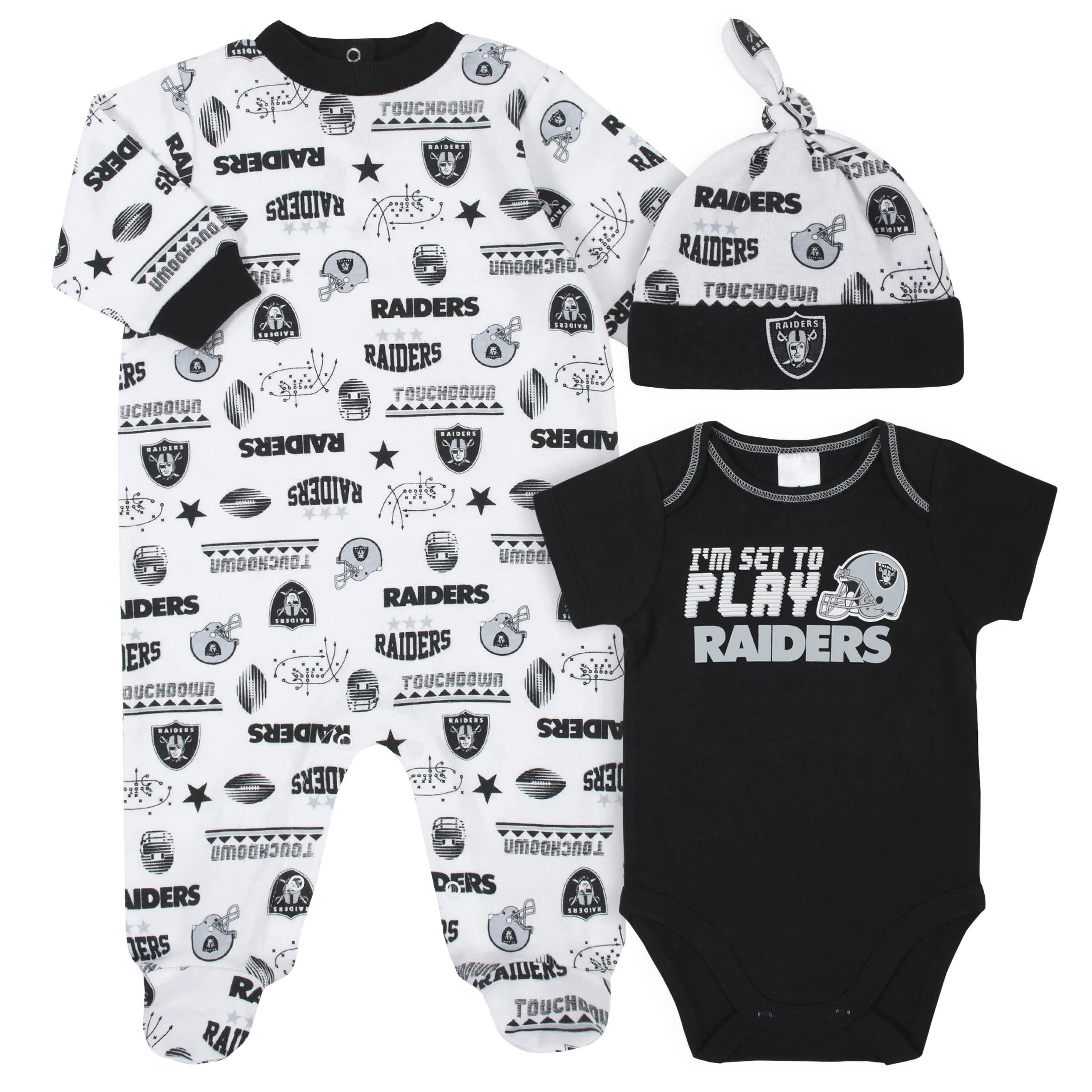 Raiders Baby Boys 3-Piece Bodysuit, Sleep 'N Play, and Cap Set
