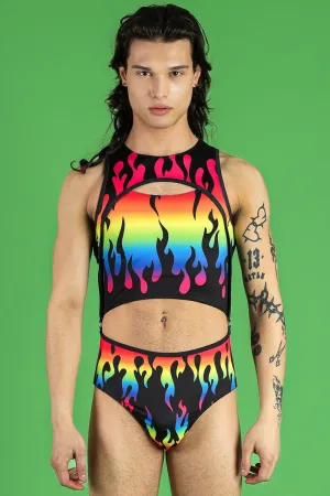Rainbow Flames Men's 2 Piece Bodysuit