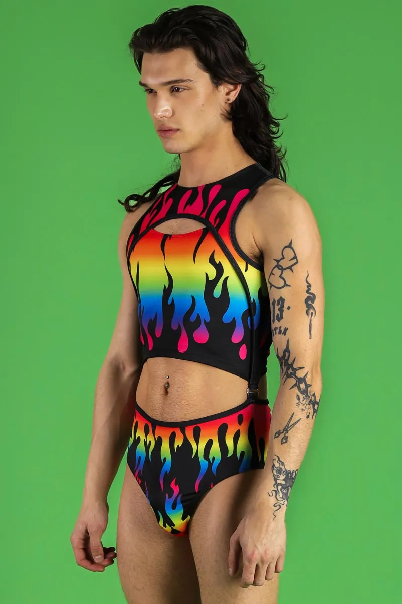 Rainbow Flames Men's 2 Piece Bodysuit