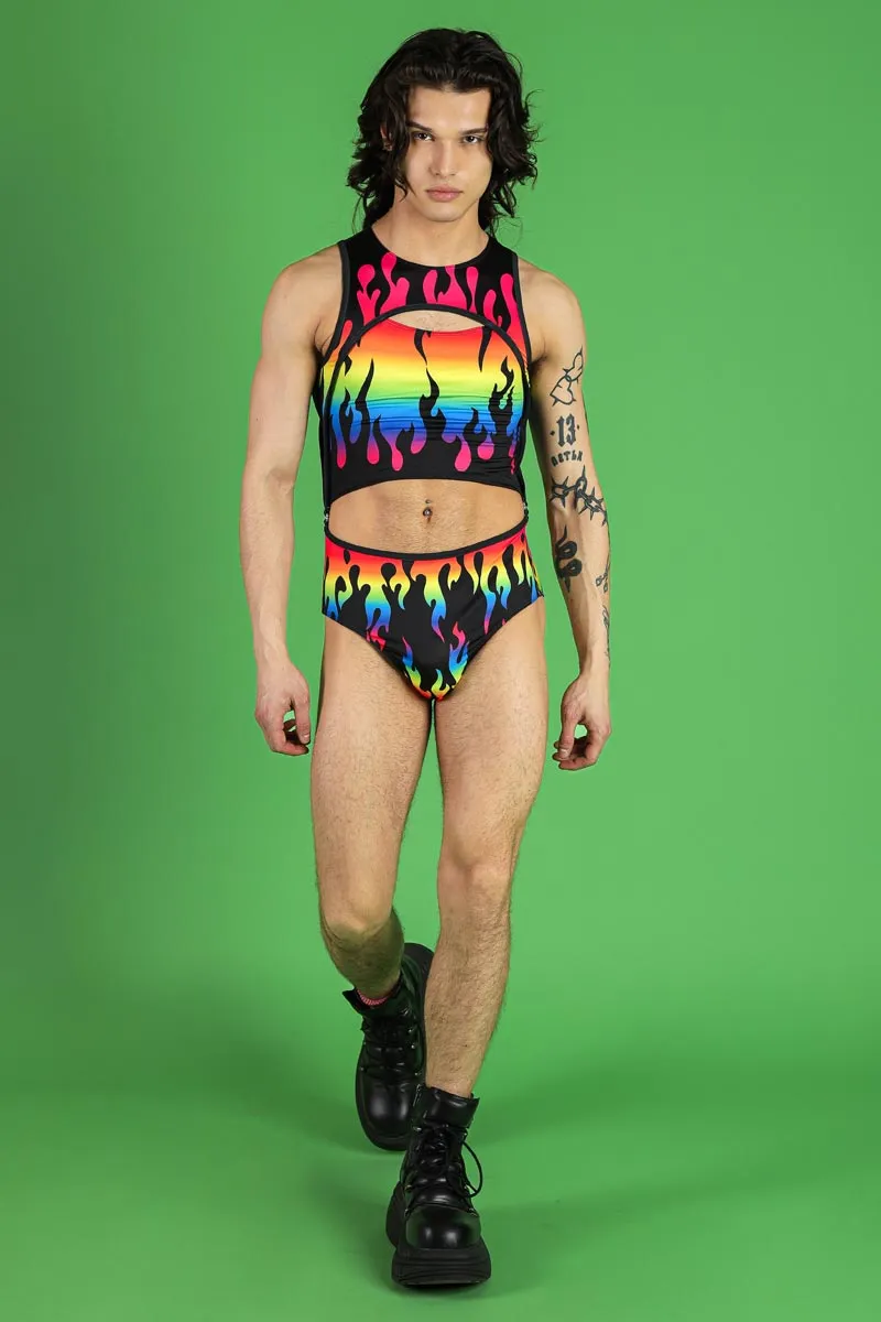 Rainbow Flames Men's 2 Piece Bodysuit
