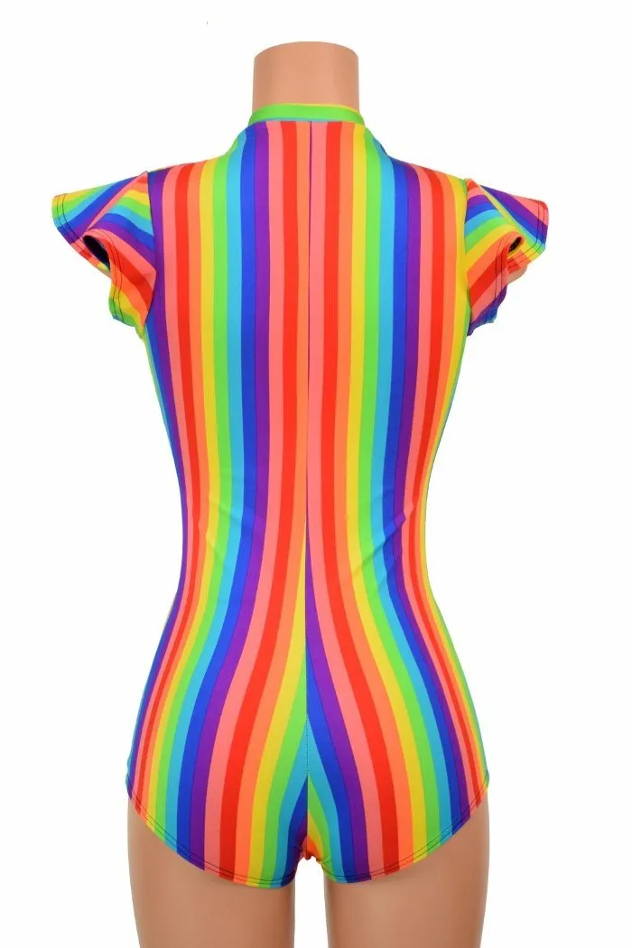 Rainbow Stripe V Neck Romper