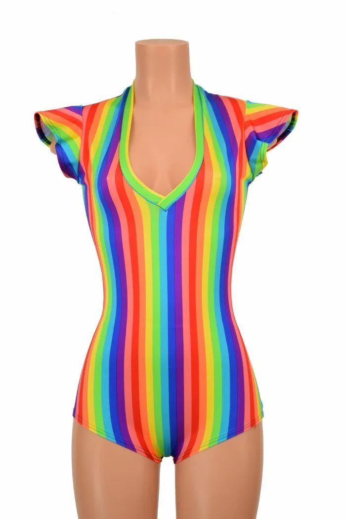 Rainbow Stripe V Neck Romper