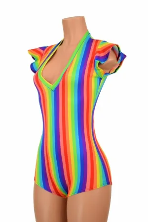 Rainbow Stripe V Neck Romper