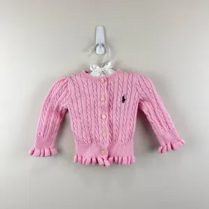 Ralph Lauren Pink Ruffle Cable Knit Cardigan 9 Months