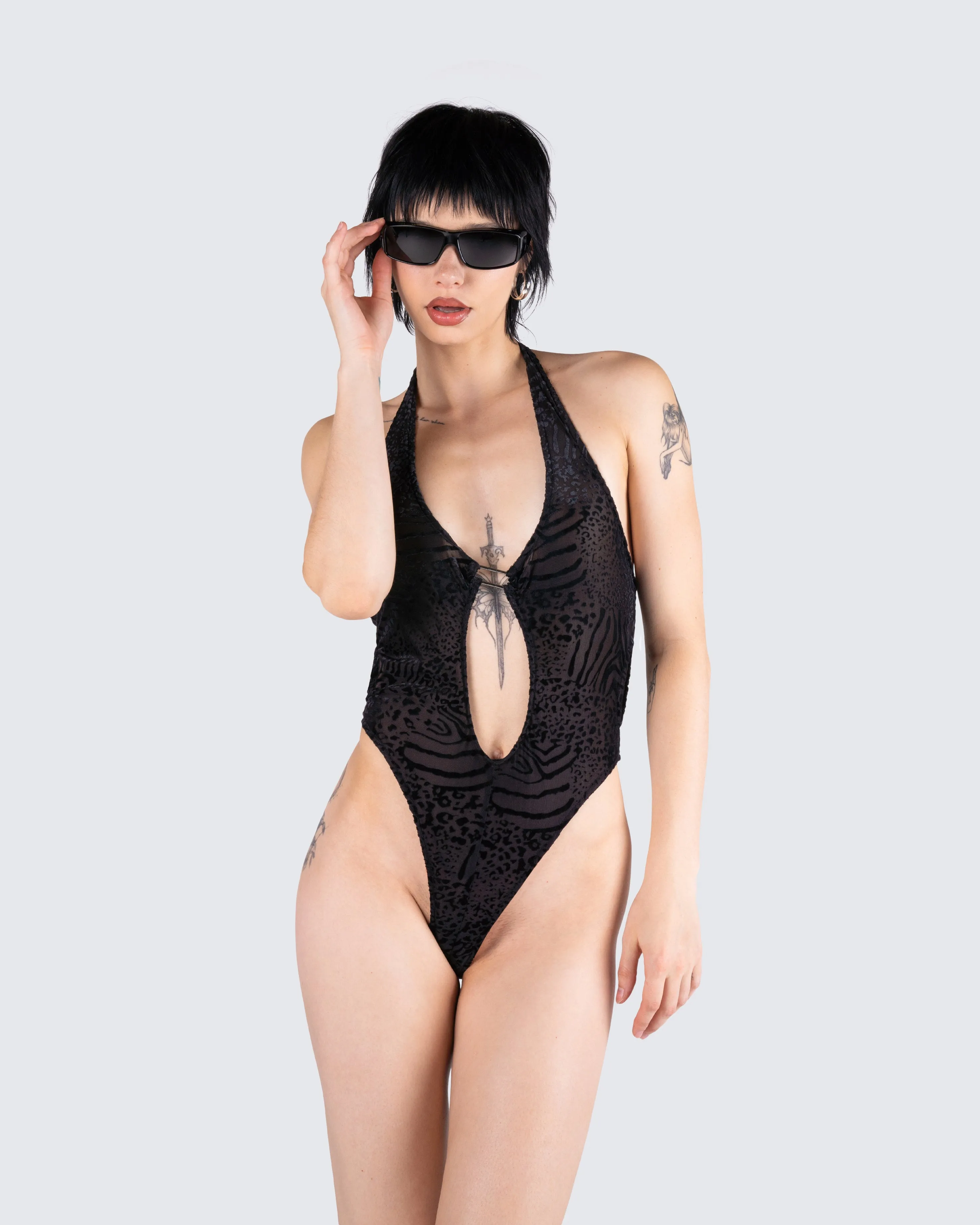 Raquel Black Animal Print Bodysuit