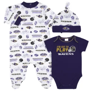 Ravens Baby Boys 3-Piece Bodysuit, Sleep 'N Play, and Cap Set
